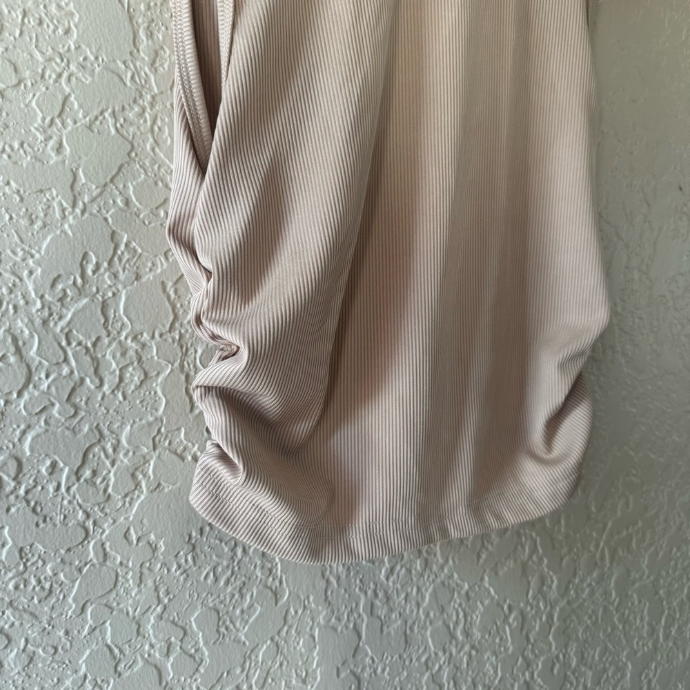 Beige Sleeveless Ribbed Top - Picture 3 of 4
